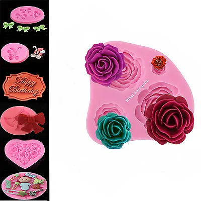 Roses Flower Bow Silicone Mould Sugarcraft Cake Decorating  FondantFimo UK • £3.99