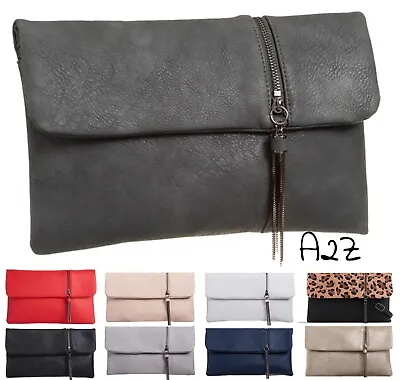 Womens Large Clutch Bag Faux Leather Evening Wedding Shoulder Handbag Pouch UK • £16.99