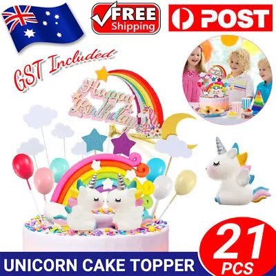 $15.42 • Buy 21pcs Unicorn Cake Topper Kit Cloud Rainbow Happy Birthday Banner Decorations AU
