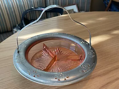 Vintage Pink Depression Glass Farberware Relish Or Nut Dish • $20