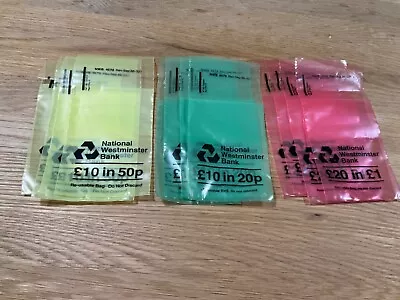 12 X Vintage PLASTIC COIN BAGS - Nat West Bank 1986 Red Green And Yellow.  • £5.95