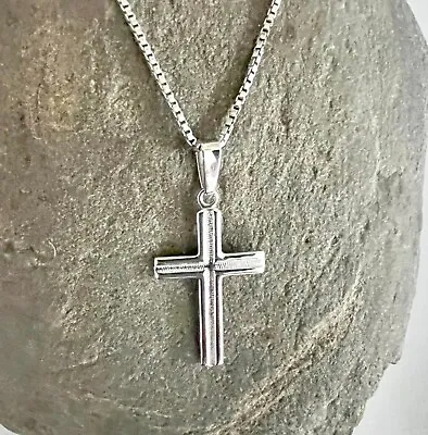 Sterling Silver Cross Pendant Necklace - Christian Cross 1.3mm Necklace For Men • $44.40
