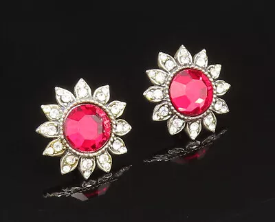 MMA 925 Silver - Vintage Antique Floral Rhinestones Stud Earrings - EG11938 • $46.05