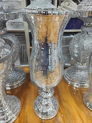 £49.99 • Buy 33x63Cm Large Silver Ceramic Mirrored Pot Vase Full Mirror Home Flower Style 02
