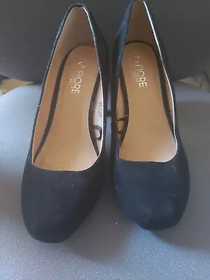 £2 • Buy Black Faux Suede Court Shoes, Size 4 Wide Fit, Good Condition 