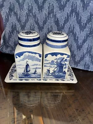 Delft Blauw Hand Painted Spice Jar/Canister Set With Tray - Made In Holland • $20