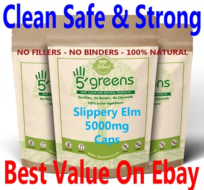 Slippery Elm Bark Capsules 5000mg ( Ulmus Rubra ) 500mg 10:1 Extract Vegan  • £15.98