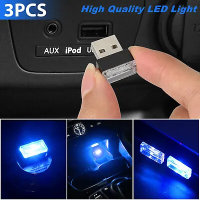 3x Mini Blue LED USB Car Interior Light Neon Atmosphere Ambient Lamp Accessories • $5.48