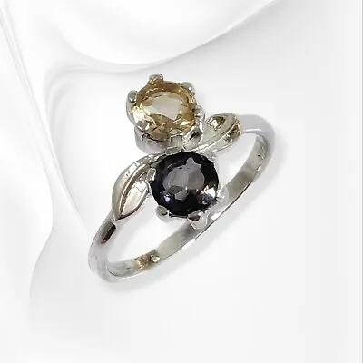 Genuine 925 Sterling Silver Woman Ring With Authentic Smoky Topaz And Citrine  • £32.30