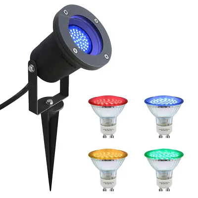 3W LED Outdoor Garden Ground Spike GU10 Wall Light IP65 Various Colours & Packs • £12.29