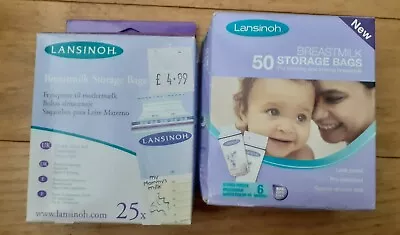 74 Bags 2×boxes Lansinoh Breastmilk Storage Bags (50+25 Box) Expressing • £9.50