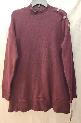 AB Studio Sweater Mens Lrg Maroon Mock Neck Knit Cardigan Button Accent Pullover • $20