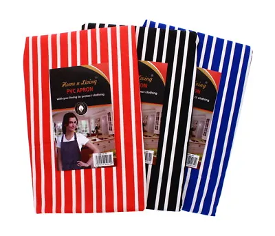 £4.49 • Buy Cotton Apron Waterproof Stripped Chef PVC Lining Kitchen Baking Cook Cater BBQ