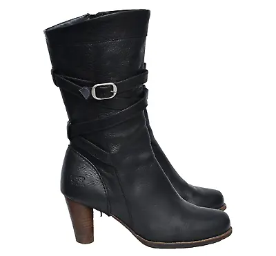 UGG Caroline High Heel Black Leather Side Zip Winter Boots Womens Sz 8.5 • $129.95