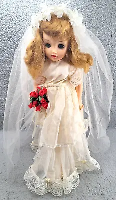 VINTAGE Ideal Miss Revlon VT-18 Blue Eyed 18  Fashion Bride Doll 50s Wed Dress • $69.98