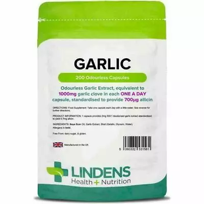 Garlic Oil 200 Capsules Odourless 1 A Day Heart Health Lindens Immune   • £7.50