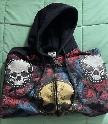 Avirex Zip Up Hoodie Mens 1XB Black Skull Embroidered Read Description!! • $70