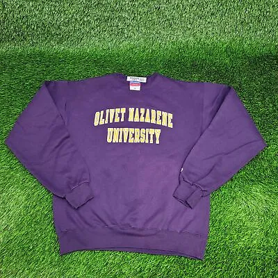 Vintage Champion X Olivet Nazarene University Sweatshirt M Purple Spellout Arch • $46.08