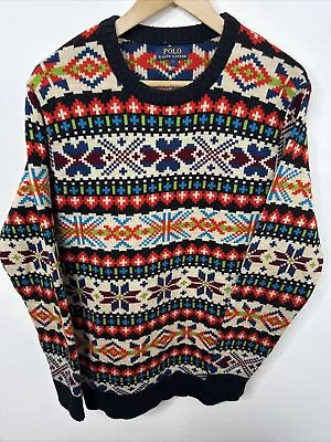 Polo Ralph Lauren Men L Fair Isle Sweater Multi Color Knit • $95