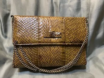 VINTAGE Genuine Snakeskin Leather Shoulder Bag Brown Snake Purse Small Kelli • $65