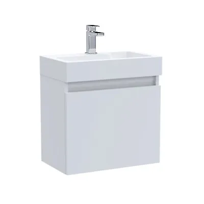 Nuie Merit Slimline 500mm Wall Hung 1-Door Vanity Unit & Basin Gloss White • £149.95