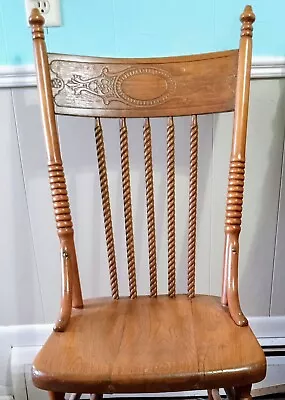 Antique High Back Carved Chair With Spindle Backrest Solid Seat • $15