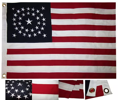 2x3 Embroidered USA 34 Star Circular Premium 100% Cotton Flag 2'x3' Grommets  • $34.88