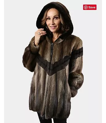 Woman's Natural Muskrat Fur Parka With Sheared Muskrat Design • $1200