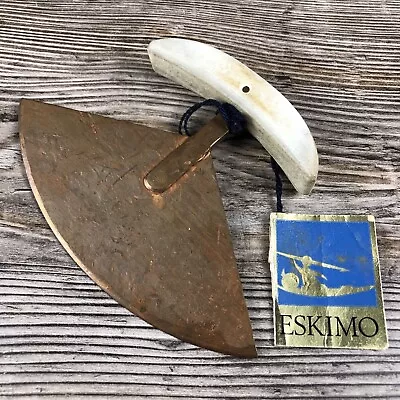 Vintage Eskimo Canadian Copper Caribou Bone Handle Ulu Knife Cutter • $49.99