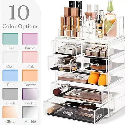 Acrylic Makeup Organizer With 6 Drawers & 16 Slots Jewelry Cosmetics Storage Box • $31.99