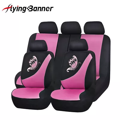9PCS Universal Car Seat Cover Set Pink Butterfly Embroidery Breathable Split • $39.99