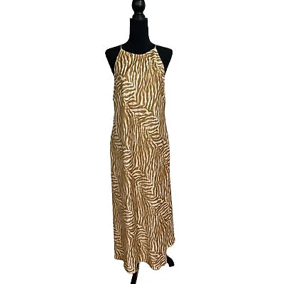 Banana Republic Factory Dress Women's Large Beige Animal Print Cross Back Slip • $59