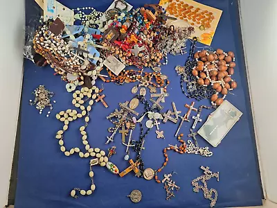 Antique Vtg Lot 14 Lbs Religious Crucifix Charms Rosary Pins Repair & Wearable • $100