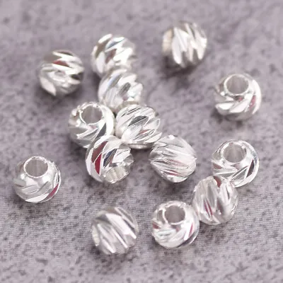 Round Carved 3mm 4mm 5mm 6mm 8mm Gold Silver Brass Metal Loose Spacer Beads Lot • $3.28