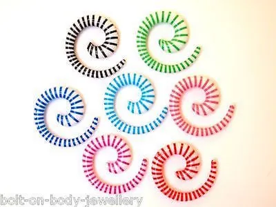 £2.79 • Buy Neon Stripe Spiral Acrylic Taper / Ear Stretcher  - 6 Sizes  - 7 Colours