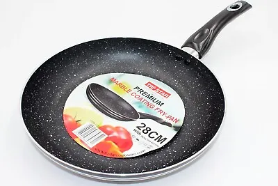 £11.99 • Buy Non Stick Frying Pan Marble Granite Coated Black For Gas Electric Induction Hob