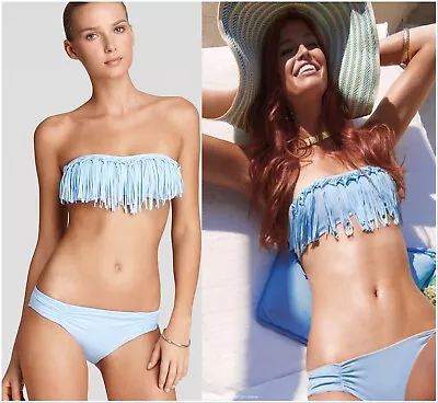 L Space Knotted Fringe Dolly Bandeau Top & Monique Bottom Swimsuit Bikini Set • $78.75