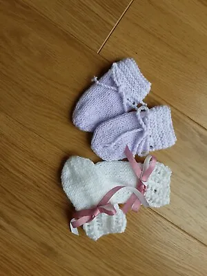 2 Pairs Of Handknitted Baby Girls Mittens • £1.30