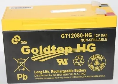 Goldtop #GT12080-HG 12V8AH Long Life Rechargeable Battery • $32.99