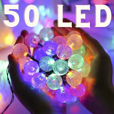 LED Solar Powered Garden Party Fairy String Crystal Ball Lights Outdoor Light • £7.59