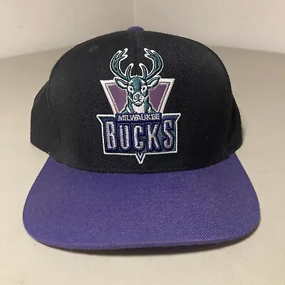 Vintage Mitchell & Ness Milwaukee Bucks Snapback Hat Purple Scheme • $17