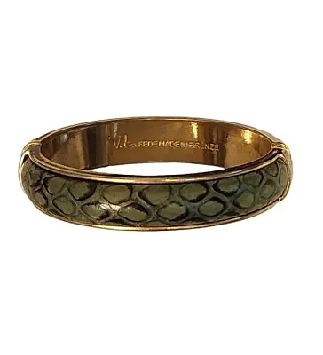 Vita Fede Embossed Leather Snakeskin Gold Tone Hinged Bracelet • $34
