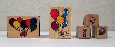  Rubber Stamps Birthday Balloons Candle Music Notes Wood Mount - Mixed Lot 5 Pc • $8.99
