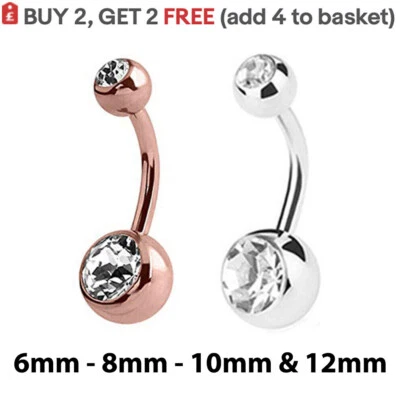 £1.49 • Buy Belly Bars Navel Button Rings Double Gem Body Piercing Jewellery Dangly Drop