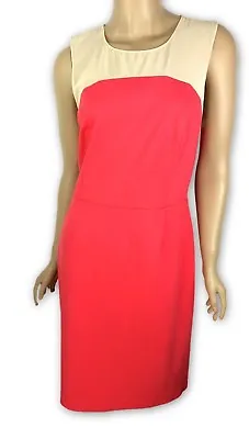 Erin Fetherston 'Angele' Sheath Dress Size 10 Coral Pink Beige Sheer Yoke • $26.99