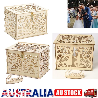DIY Rustic Wedding Card Box With Lock Sign Wooden Gift Money Box Baby Shower Dec • $19.45