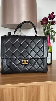 Chanel Black Quilted Lambskin  Gold Hardware Vintage Classic Top Handle • £2250