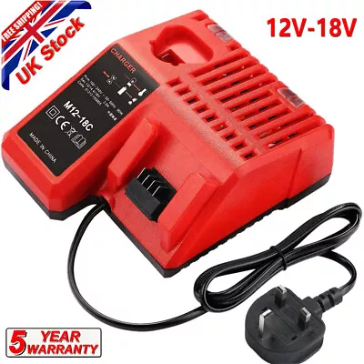 12-18V Charger M12-18C For Milwaukee M12 M18 48-11-1850 48-11-1828 Li-ion M12B4 • £16.59