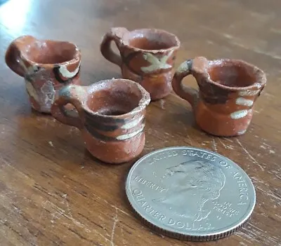 $19.99 • Buy Dollhouse Miniature Set Of 4 Handmade Mexican Mugs W Handles *Vintage* 1:12