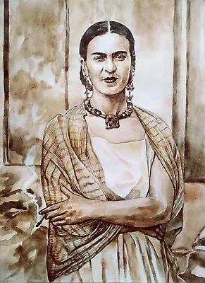 1169 × 1606  Young Frida Kahlo ~Sepia~ Watercolor SIGNED&DATED • $90